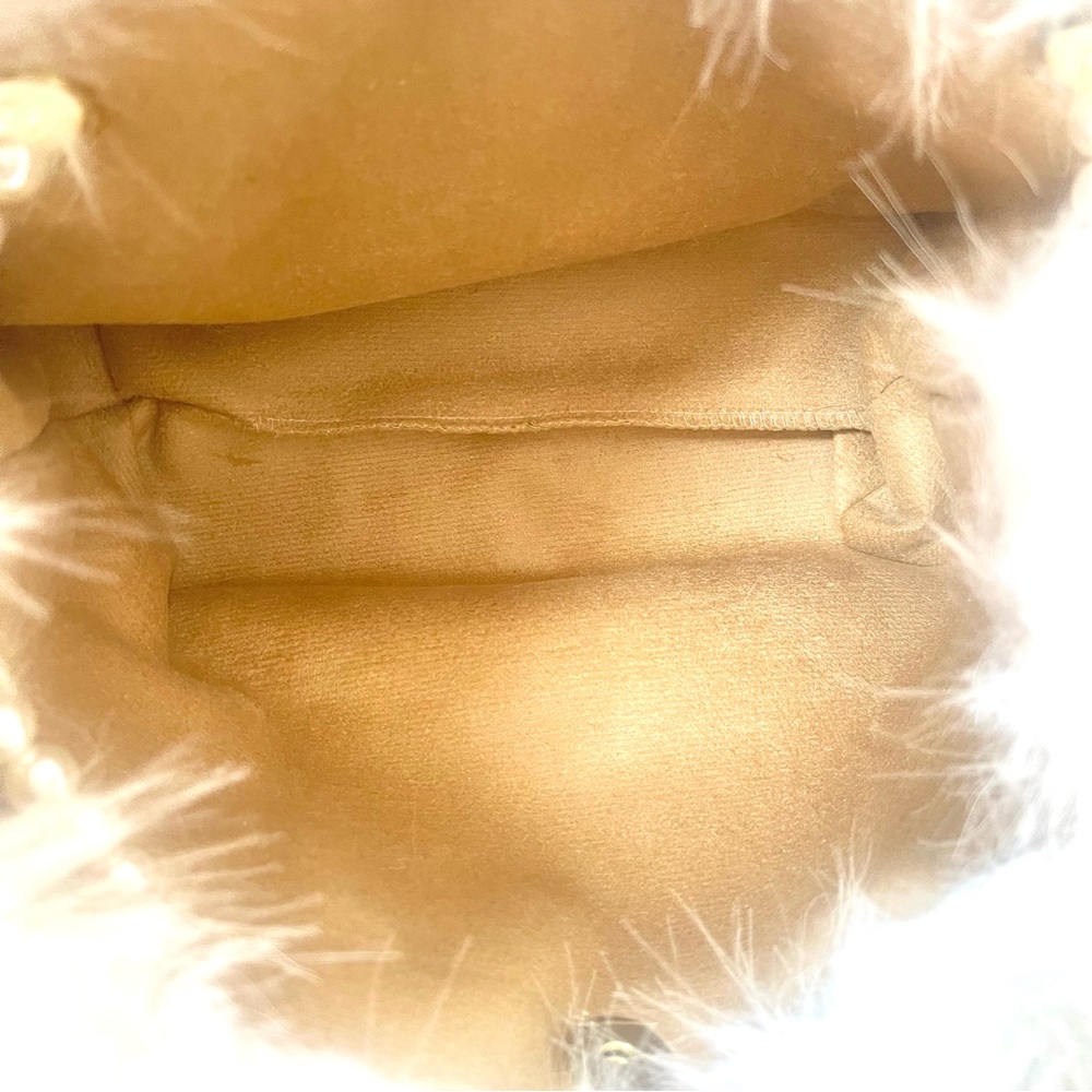 Genuine Fox Fur & Pearl Embossed Handle Straps Satchel Bag In Snow White Color - Picture 5 of 9